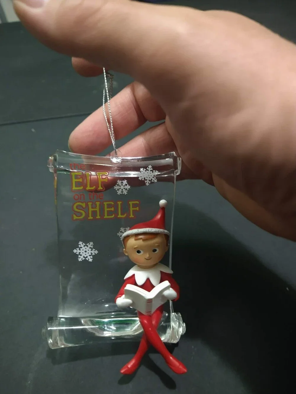 Elf on the Shelf Christmas Ornament Clear Scroll Snowflake Design Holiday Decor